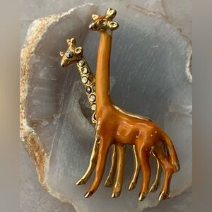 Vintage Enamel Giraffe Brooch with Marcasite